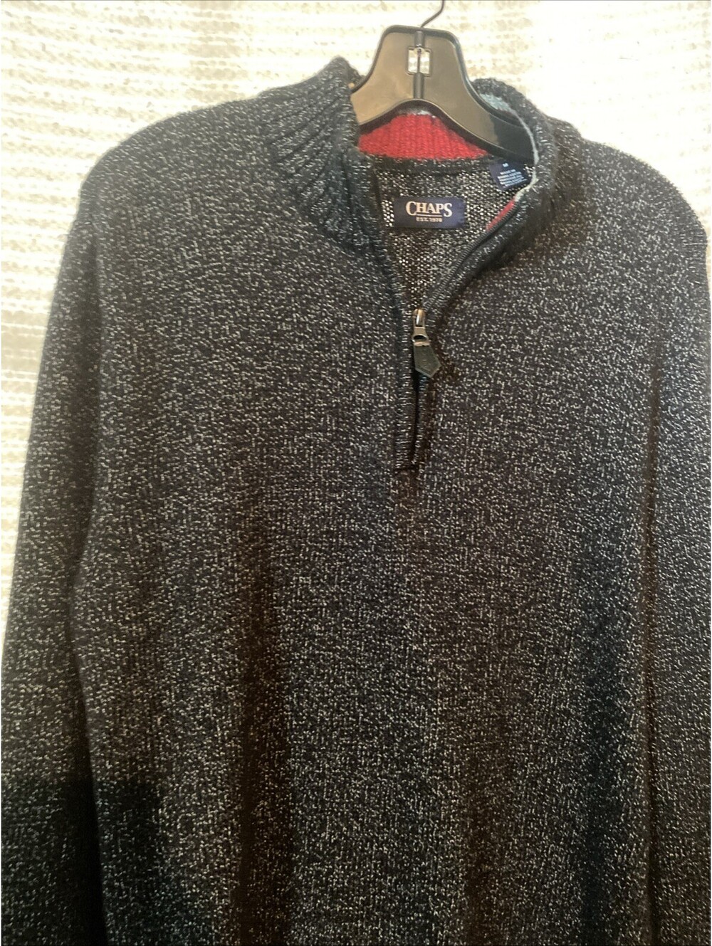 Chaps Mens Sweater Size M 1/4 Zip Pullover Navy Tweed